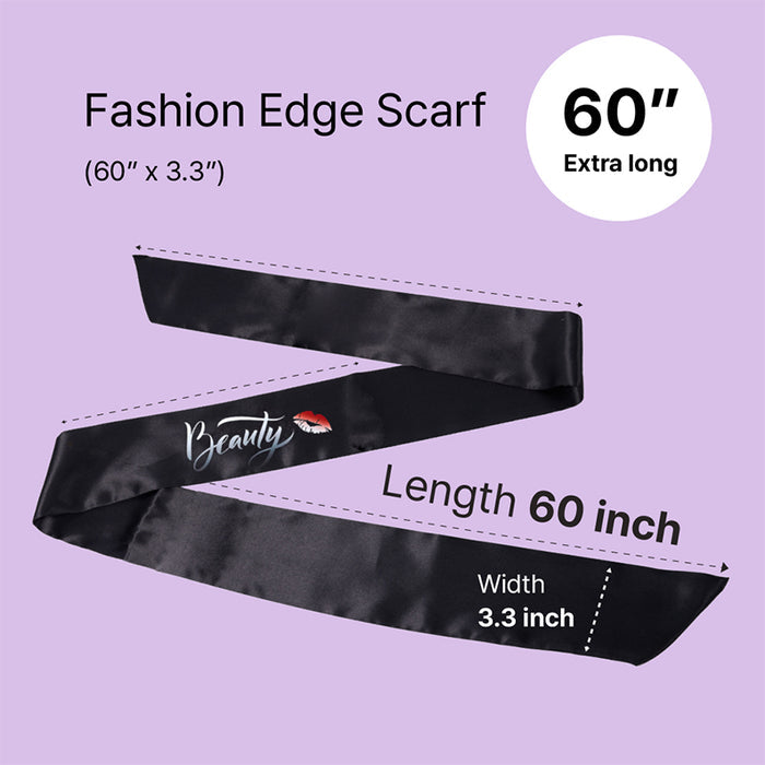 RED BEAUTY by KISS silky satin edge scarf black 60 inch long 3.3 inch width with Beauty logo and lip print