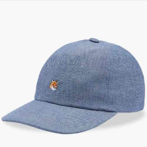 Small Fox Head Embroidery 6p Cap Indigo