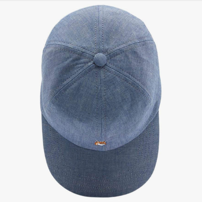 Small Fox Head Embroidery 6p Cap Indigo