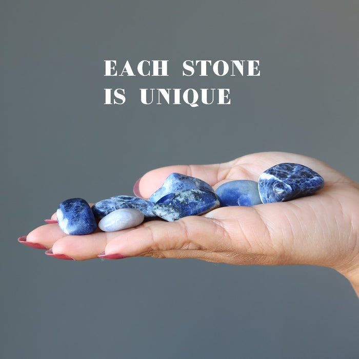 Sodalite Tumbled Stone on model hand