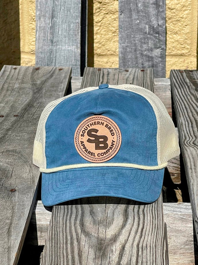 Southern Bred Cattle Company Logo Natural Leather Patch Richardson 939 Snap Back Cap Legion Blue Clearance