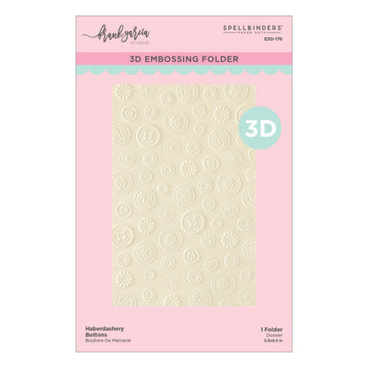 Spellbinders - 3D Embossing Folder - Haberdashery Buttons. Size: 5.50 x 8.50 in./13.97 x 21.60 cm. Available at Embellish Away in Bowmanville Ontario Canada.