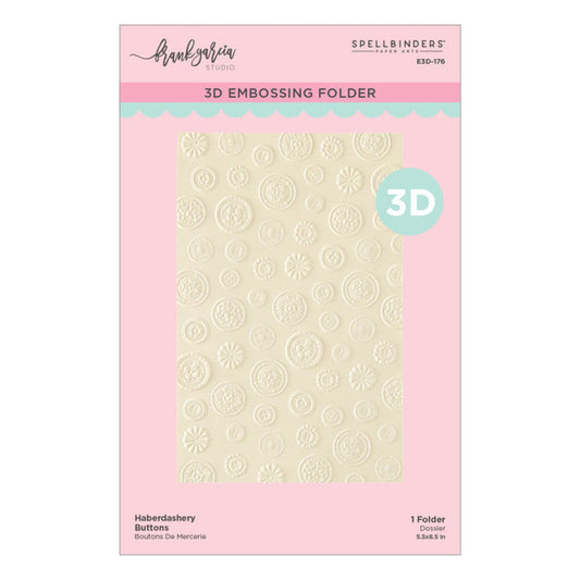 Spellbinders - 3D Embossing Folder - Haberdashery Buttons. Size: 5.50 x 8.50 in./13.97 x 21.60 cm. Available at Embellish Away in Bowmanville Ontario Canada.