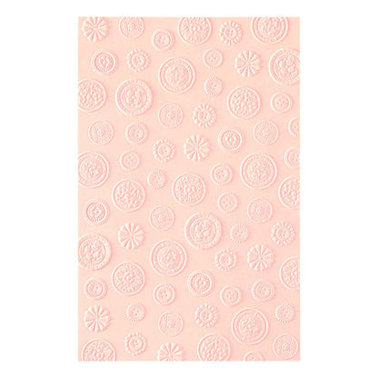 Spellbinders - 3D Embossing Folder - Haberdashery Buttons. Size: 5.50 x 8.50 in./13.97 x 21.60 cm. Available at Embellish Away in Bowmanville Ontario Canada.