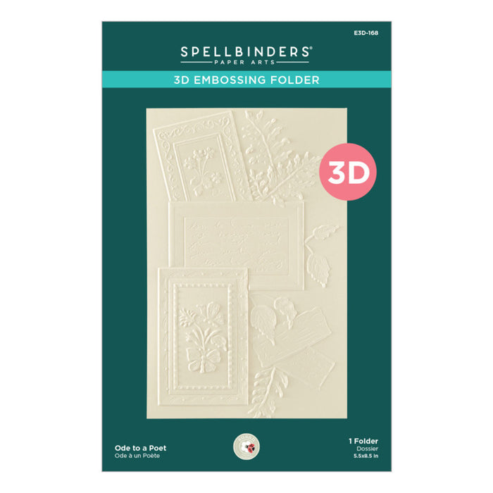 Spellbinders - 3D Embossing Folder - Ode to a Poet. Approx. Size: 5.50 x 8.50 in./13.97 x 21.60 cm. Available at Embellish Away in Bowmanville Ontario Canada.