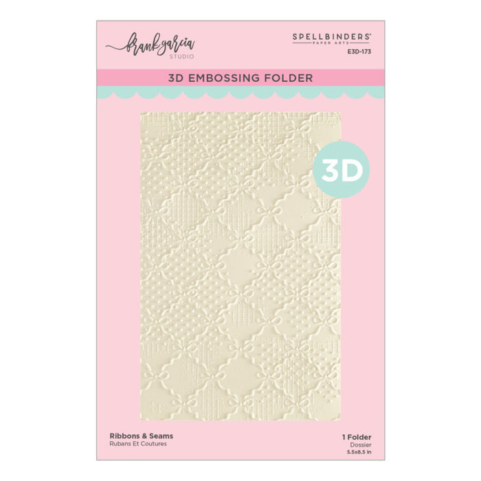 Spellbinders - 3D Embossing Folder - Ribbons & Seams. Approx. Size: 5.50 x 8.50 in./13.97 x 21.60 cm. Available at Embellish Away in Bowmanville Ontario Canada.