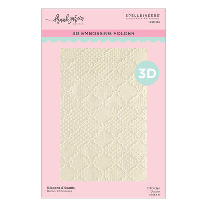 Spellbinders - 3D Embossing Folder - Ribbons & Seams. Approx. Size: 5.50 x 8.50 in./13.97 x 21.60 cm. Available at Embellish Away in Bowmanville Ontario Canada.