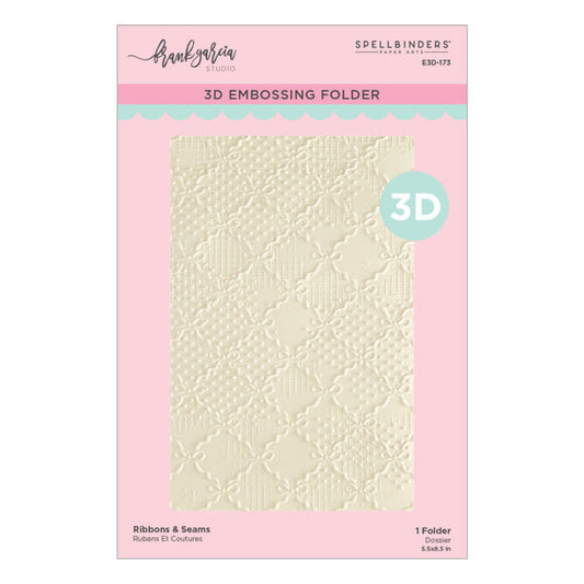 Spellbinders - 3D Embossing Folder - Ribbons & Seams. Approx. Size: 5.50 x 8.50 in./13.97 x 21.60 cm. Available at Embellish Away in Bowmanville Ontario Canada.