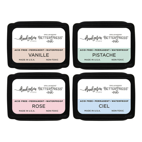 Spellbinders - BetterPress Mini Ink Pad Set -4 Pack - Blushing Macarons. Available at Embellish Away located in Bowmanville Ontario Canada.