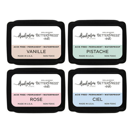Spellbinders - BetterPress Mini Ink Pad Set -4 Pack - Blushing Macarons. Available at Embellish Away located in Bowmanville Ontario Canada.