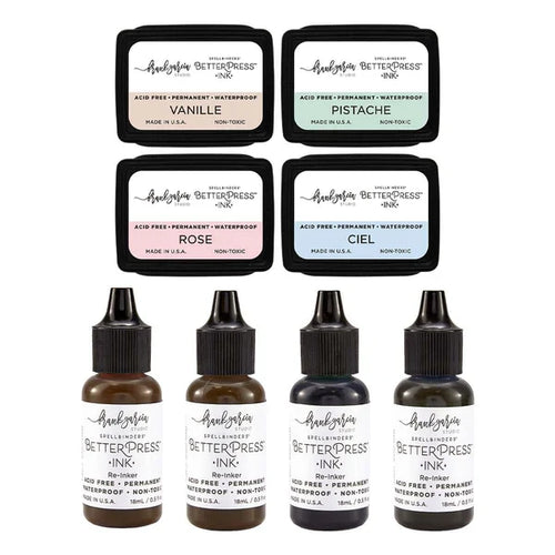 Spellbinders - BetterPress Mini Ink Pads + Reinkers Bundle -  Blushing Macarons. Available at Embellish Away located in Bowmanville Ontario Canada.