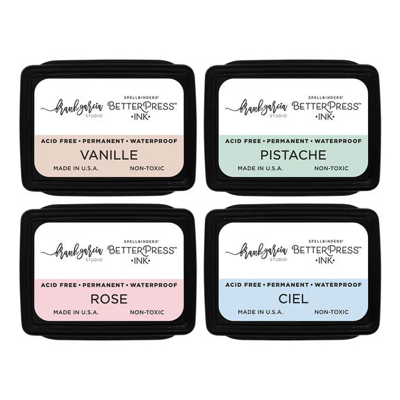 Spellbinders - BetterPress Mini Ink Pads + Reinkers Bundle -  Blushing Macarons. Available at Embellish Away located in Bowmanville Ontario Canada.