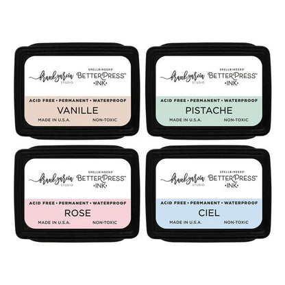 Spellbinders - BetterPress Mini Ink Pads + Reinkers Bundle -  Blushing Macarons. Available at Embellish Away located in Bowmanville Ontario Canada.