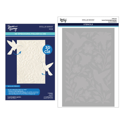 Spellbinders BUNDLE 3D Embossing Folder & Stencil Bundle - Hummingbird Garden. By Simon Hurley. Available at Embellish Away in Bowmanville Ontario Canada