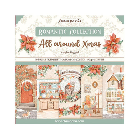 Stamperia - Double-Sided Paper Pad 8"X8" - 10/Pkg - All Around Christmas. Start your project off right with the perfect paper for scrapbook pages, greeting cards, bookmarks, gift cards, mixed media and much more! Available at Embellish Away located in Bowmanville Ontario Canada.