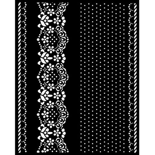Stamperia - Stencil 7.87"X9.84" - Sunflower Art Borders And Lace. Available at Embellish Away located in Bowmanville Ontario Canada.