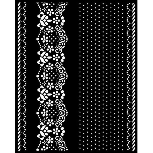 Stamperia - Stencil 7.87"X9.84" - Sunflower Art Borders And Lace. Available at Embellish Away located in Bowmanville Ontario Canada.