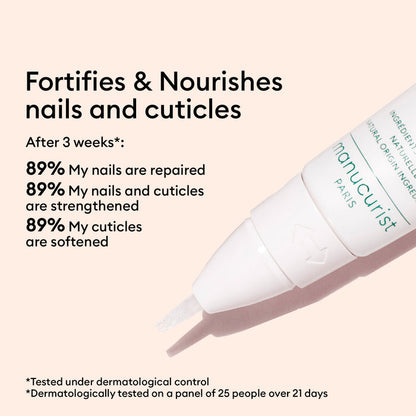 A tube labeled [TikTok Shop] Starter Routine for Sensitive Nails: Fortifies & Nourishes nails and cuticles. After 3 weeks*: 89% felt nails were repaired, strengthened, and cuticles softened. Dermatologically tested.