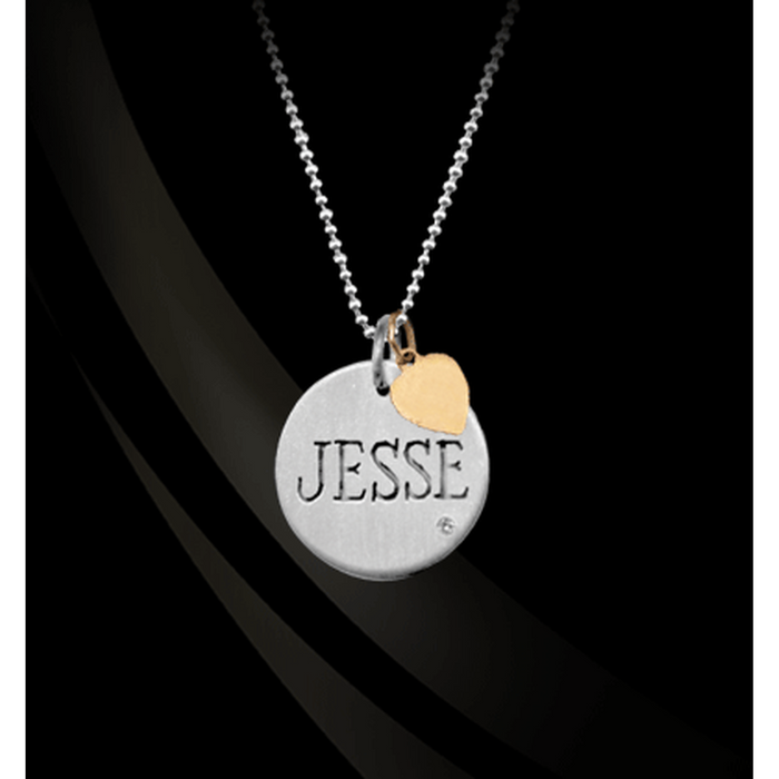 Sterling Silver Disc Charm with Diamond on Chain