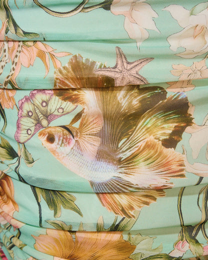 Fabric swatch of Sweetie Mesh Column Dress - Adjustable Aqua Floral