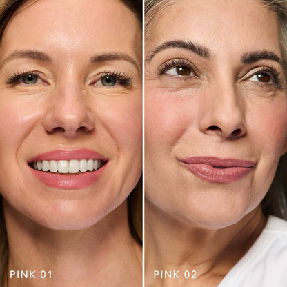 No Makeup Makeup – Models wearing pink blush and shades of pink Creme Classic Lipstick, natural minimal makeup
