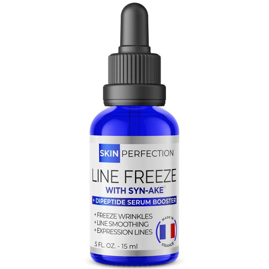 Syn-Ake serum booster 0.5 fl oz blue glass dropper bottle labeled Syn-Ake tripeptide for wrinkle smoothing