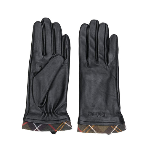 Tartan Trimmed Leather Gloves Black