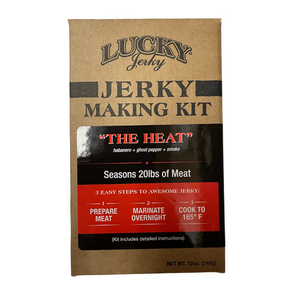 Three boxes of 'The Heat' Jerky Making Kit by Nebraska Star Beef, each box contains 12 oz of seasoning mix