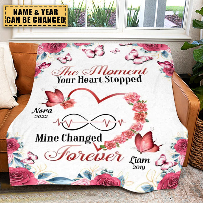 The Moment Your Heart Stopped, Mine Changed Forever Personalized Blanket