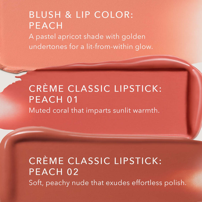 No Makeup Makeup – Three shades of peach Creme Classic Lipstick with descriptions, natural minimal makeup