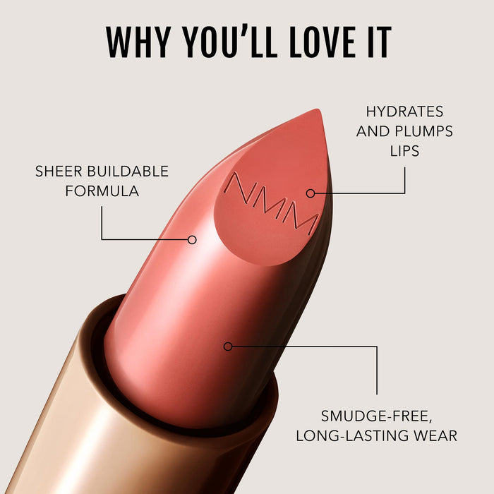 No Makeup Makeup – Peach 01 Creme Classic Lipstick with features highlighted, natural minimal makeup