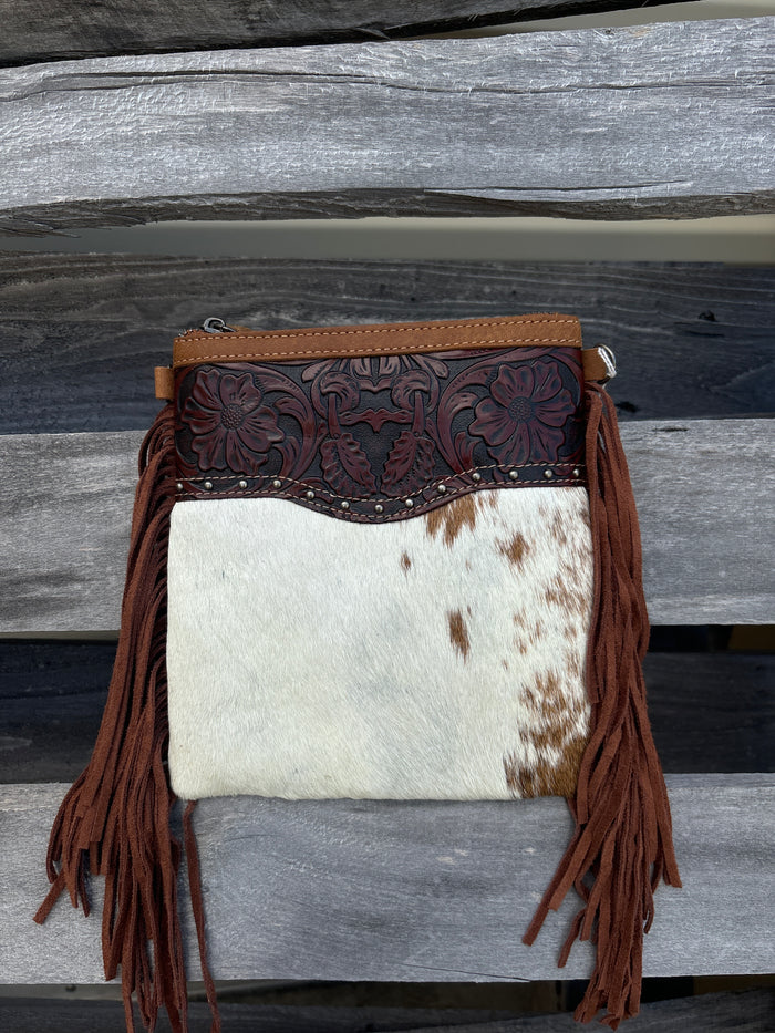 Top Notch Accessories Betty Cowhide Crossbody Brown Leather Fringe Purse