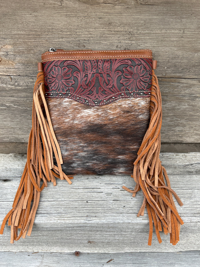 Top Notch Accessories Betty Cowhide Crossbody Brown Leather Fringe Purse