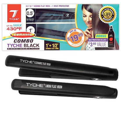 Tyche Ceramic Combo Flat Iron 1" + 1/2" Plus Heat Protector 2oz - ikatehouse