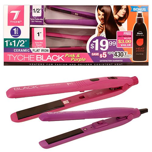 Tyche Ceramic Combo Flat Iron 1" + 1/2" Plus Heat Protector 2oz - ikatehouse