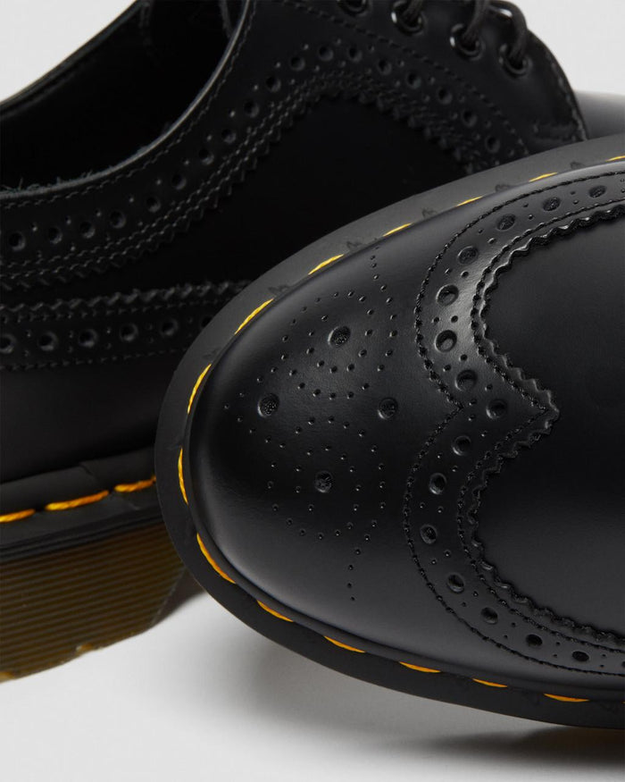 Unisex 3989 Yellow Stitch Smooth Leather Brogue Shoes Black Smooth