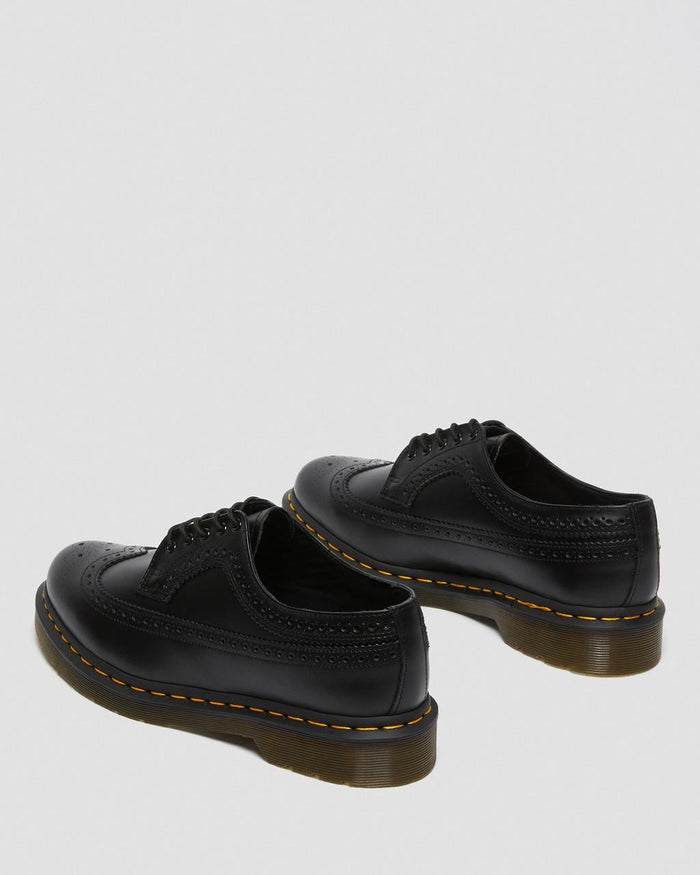 Unisex 3989 Yellow Stitch Smooth Leather Brogue Shoes Black Smooth