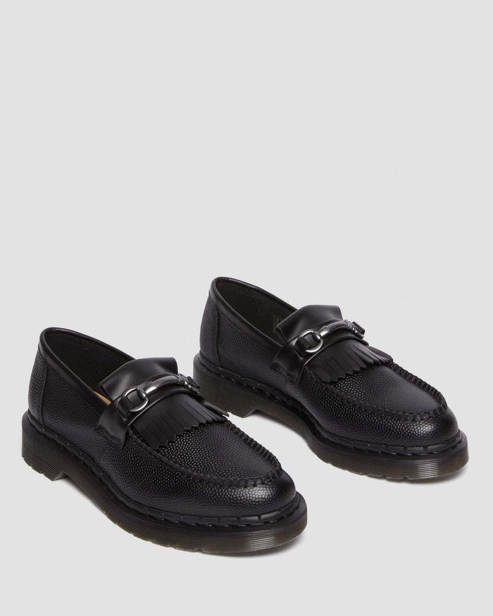 Unisex Adrian Snaffle Pebble Grain Leather Kiltie Loafers Black