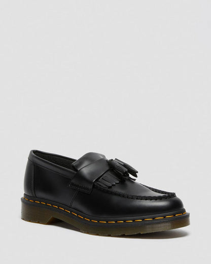 Unisex Adrian Yellow Stitch Leather Tassel Loafers Black