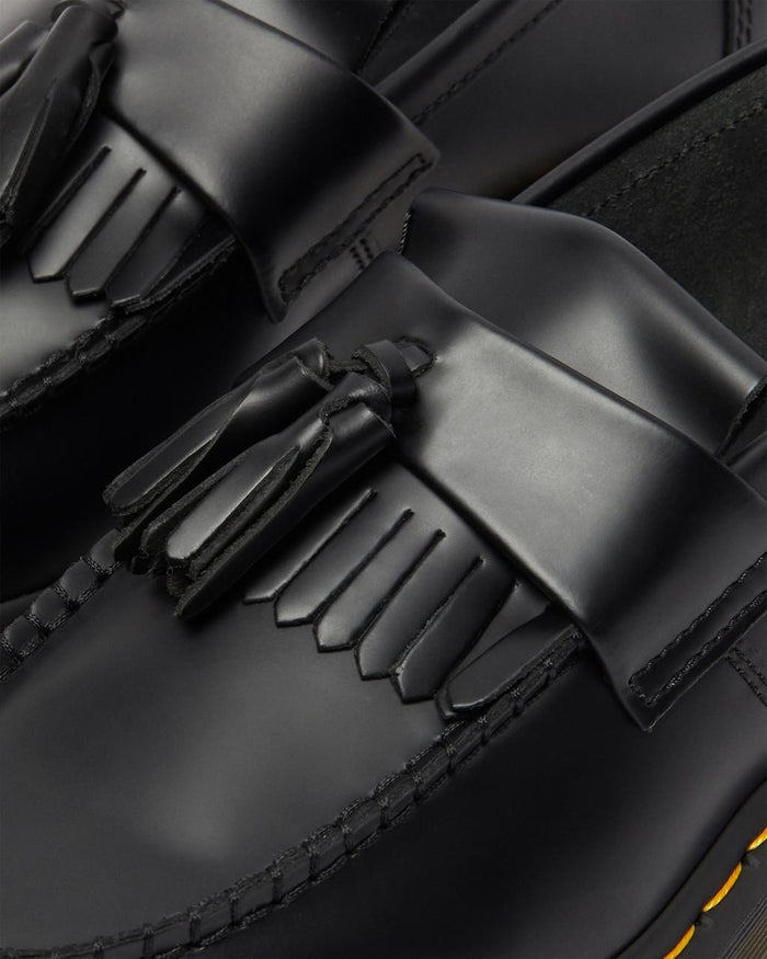 Unisex Adrian Yellow Stitch Leather Tassel Loafers Black