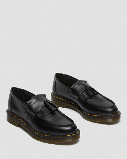 Unisex Adrian Yellow Stitch Leather Tassel Loafers Black