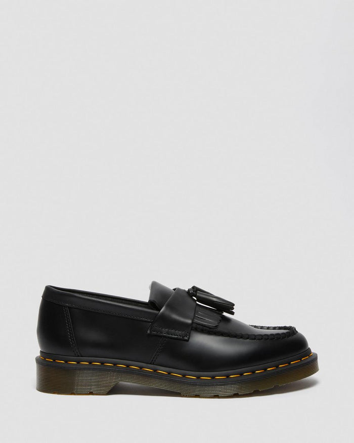 Unisex Adrian Yellow Stitch Leather Tassel Loafers Black