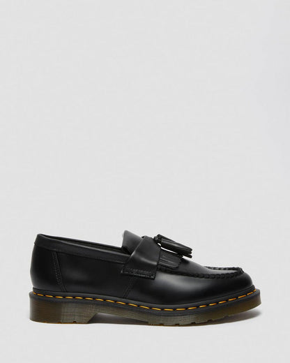 Unisex Adrian Yellow Stitch Leather Tassel Loafers Black