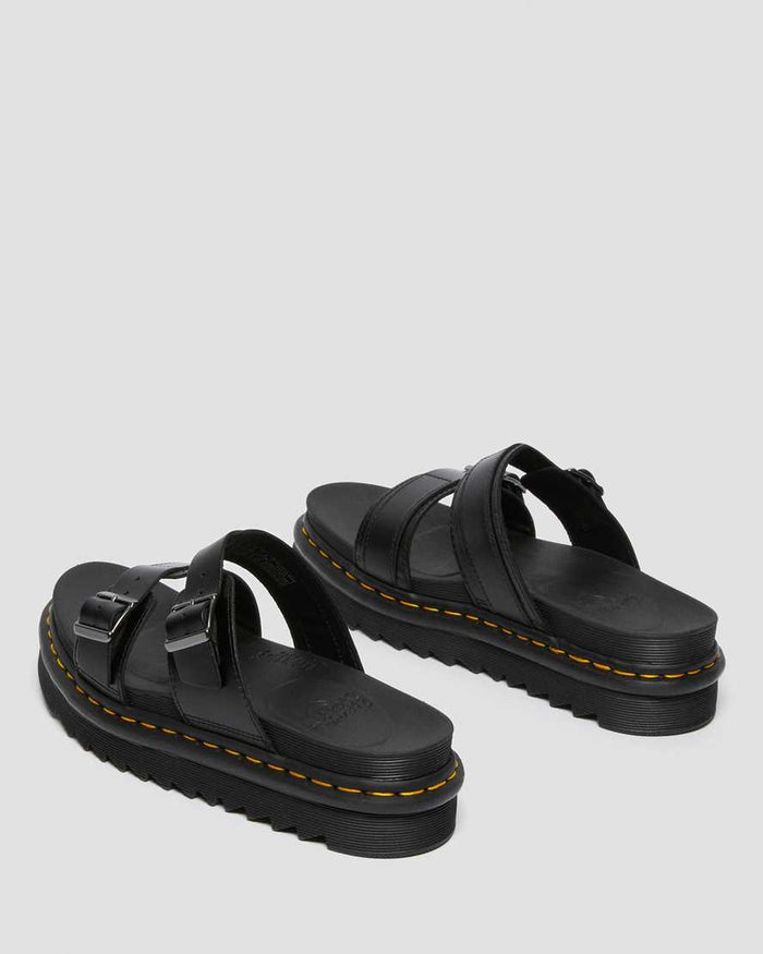 Unisex Myles Brando Leather Buckle Slide Sandals Black