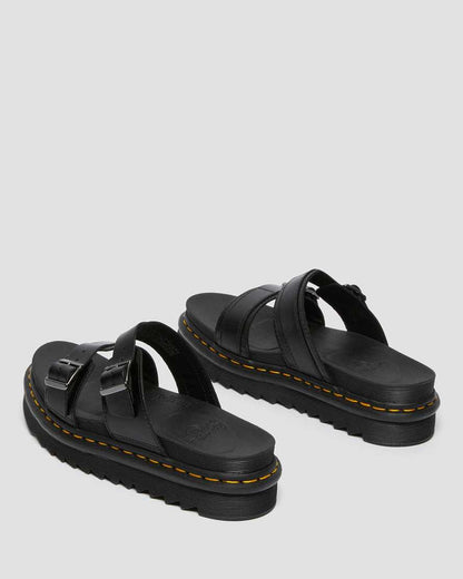 Unisex Myles Brando Leather Buckle Slide Sandals Black
