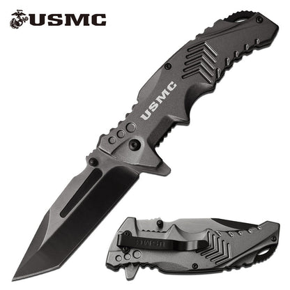 This Grey knife features a USMC logo.