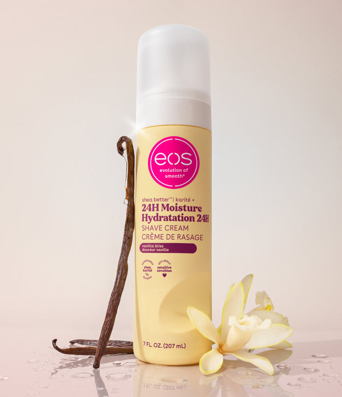 vanilla bliss shave cream on beige background