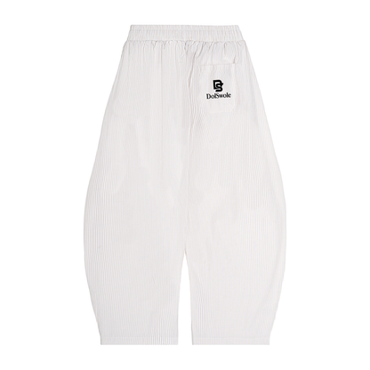 Vertical Stripe Drawstring Barrel Pants