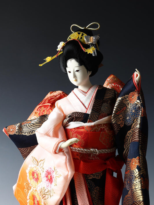Vintage Japanese Geisha Doll with Fan - Traditional Kimono - Showa Era Decor