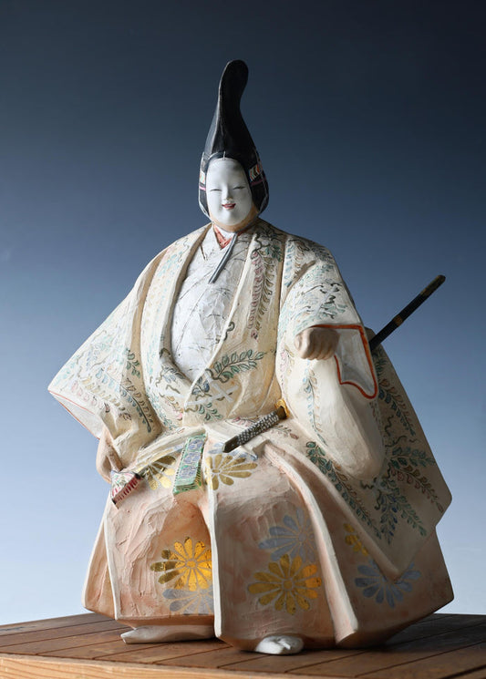 Vintage Japanese Noh Hakata Clay Ceramic Doll -Shogun Tamura-